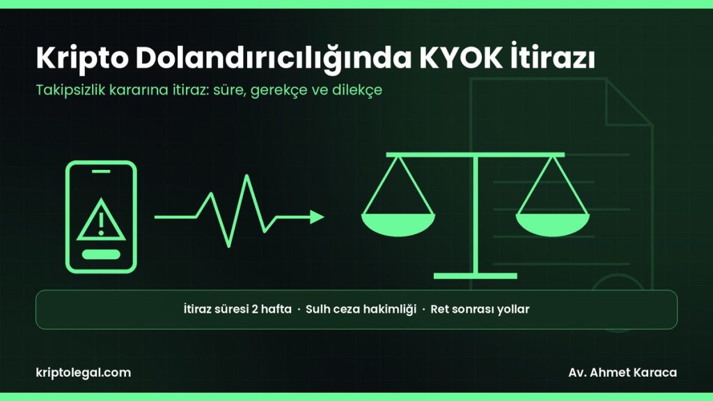 KYOK itirazı kripto dolandırıcılığı rehberi: takipsizlik kararına itiraz süresi, gerekçeler ve dilekçe.