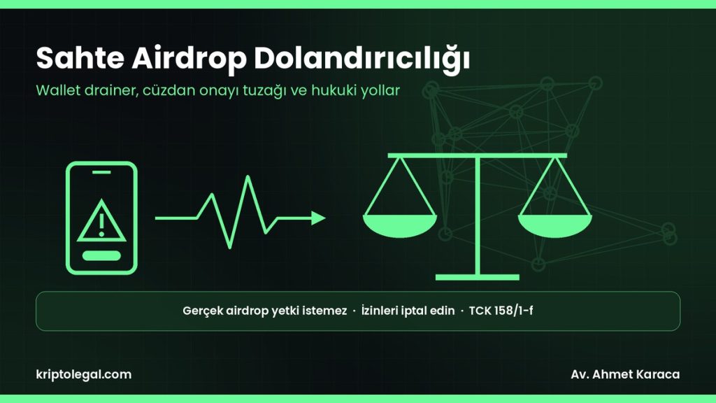 Sahte airdrop dolandırıcılığı rehberi: wallet drainer ve hukuki yollar.