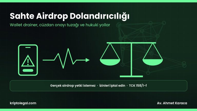 Sahte airdrop dolandırıcılığı rehberi: wallet drainer ve hukuki yollar.
